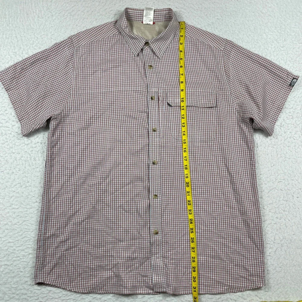 The North Face Button Down Shirt Mens XL Red‎ Gray Check Short Sleeve Outdoor